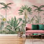 Watercolor Pink Tropical Chinoiserie Wallpaper Mural
