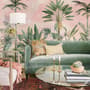 Watercolor Pink Tropical Chinoiserie Wallpaper Mural