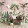 Watercolor Pink Tropical Chinoiserie Wallpaper Mural