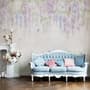 Watercolor Hanging Wisteria Flowers with Hummingbirds Wallpaper Mural 