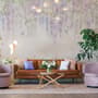 Watercolor Hanging Wisteria Flowers with Hummingbirds Wallpaper Mural 