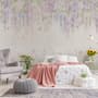 Watercolor Hanging Wisteria Flowers with Hummingbirds Wallpaper Mural 