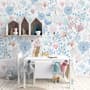 Kids Soft Light Pink / Blue Wildflowers Floral Pattern Wallpaper Mural