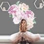 Watercolor Pink White Floral Bouqets with Green Leaf Wall Decal Sticker