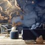 Blue Gold Look Marble with Splash Wallpaper Mural