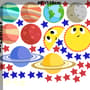 Planètes colorées et soleil joyeux avec étoiles Stickers muraux