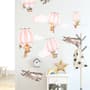 Kids Pink Hot Air Balloon and Brown Aircraft with Clouds Wall Decal Sticker