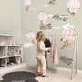 Kids Pink Hot Air Balloon and Brown Aircraft with Clouds Wall Decal Sticker