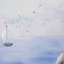 Watercolor Lighthouse and Sailboat Wallpaper Mural