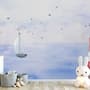 Watercolor Lighthouse and Sailboat Wallpaper Mural