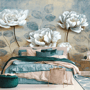 Papier peint panoramique floral pivoine peinture à l'huile vintage 