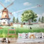 Cute Kids Windmill Farm Animals Wallpaper Mural