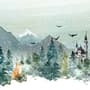 Watercolor Winter Landscape and Fox Wallpaper Mural