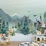 Watercolor Winter Landscape and Fox Wallpaper Mural
