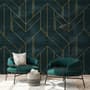 Art Déco Fototapete mit geometrischem Muster und goldenen Linien