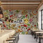 Cartoon Colorful Fast Foods and Pizza Wallpaper Mural