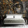 3D Look Concrete Buddha Face and Leaves Wallpaper Mural