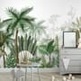 Tropical Cartoon Palm Tree and Banana Leaves Wallpaper Mural