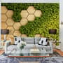 Hexagon Honeycomb Pattern and Fresh Grass Wallpaper Mural