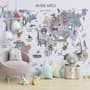 World Map with Cartoon Animals  Kids Wallpaper Mural