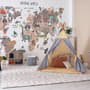 World Map with Cartoon Animals  Kids Wallpaper Mural