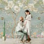 Soft Chinese White Florals with Birds Wallpaper Mural