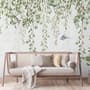 Green Hanging Leaves with Colorful Birds Wallpaper Mural