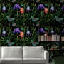 Dark Purple Flowers with Butterflies Wallpaper Mural