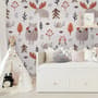 Cute Cartoon Animals with Twigs Wallpaper Mural