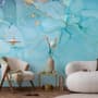 Light Blue Marble with Gold Look Splash Wallpaper Mural