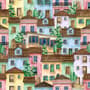 Kids Watercolor Medieval House with Plants Wallpaper Mural
