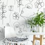 Soft Woman Face with Floral Drawing Line Art Wallpaper Mural