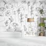 Soft Woman Face with Floral Drawing Line Art Wallpaper Mural