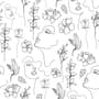 Soft Woman Face with Floral Drawing Line Art Wallpaper Mural