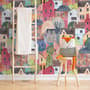 Kids Watercolor Cute Town House Wallpaper Mural