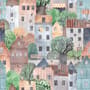 Kinder-Fototapete Kleine Stadt Süßes Aquarellhaus