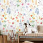 Watercolor Colorful Botanical Wild Flower Wallpaper Mural