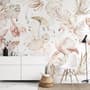 Sanfte Flamingo-Kunst mit Boho-Tropenblatt Fototapete