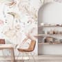 Sanfte Flamingo-Kunst mit Boho-Tropenblatt Fototapete
