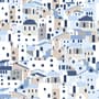 Cartoon Old Blue Greek House Wallpaper Mural