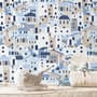 Cartoon Old Blue Greek House Wallpaper Mural