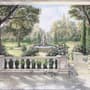 Soft Drawing Forest with Marble Fountain Wallpaper Mural
