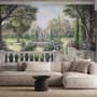 Soft Drawing Forest with Marble Fountain Wallpaper Mural