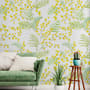 Papier peint panoramique floral aux herbes jaunes