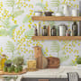 Papier peint panoramique floral aux herbes jaunes