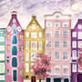 Dutch Style Colorful Houses and Red Trees Wallpaper Mural for Kids