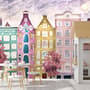 Dutch Style Colorful Houses and Red Trees Wallpaper Mural for Kids