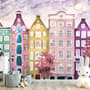 Dutch Style Colorful Houses and Red Trees Wallpaper Mural for Kids