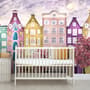 Dutch Style Colorful Houses and Red Trees Wallpaper Mural for Kids