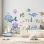 Kids Nursery Undersea Wall Decals Cute Whale with Sea Animals Wall Sticker